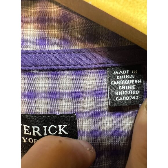 J Maverick Men's Slim Fit Button Up Shirt Size S Purple Blue White Check - Picture 4 of 9